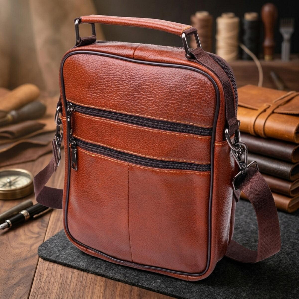 Отличная мужская сумка с ручкой кожаная 21277 Vintage Рыжая Киев - изображение 14