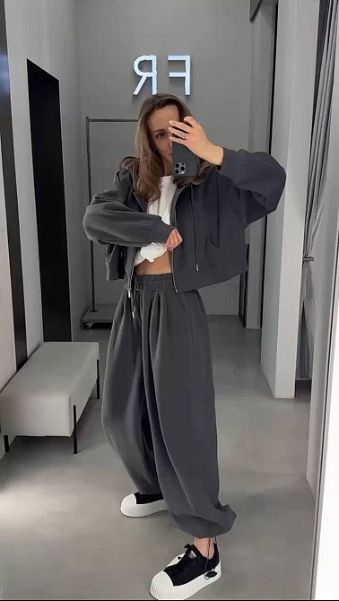 Жіночий прогулянковий костюм-двійка: кофта та штани двонитка Графіт, 42/44 Одеса - фото 1