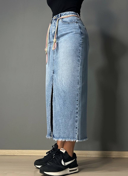 Женская юбка джинсовая Vanver 2032 длинная прямая с разрезом и поясом стрейчевая голубая, голубой, 28, 28, 74 см, 98 см Киев - изображение 7