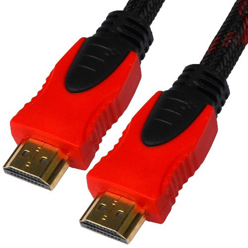 Шнур HDMI (штекер-штекер) v.1.4, "позолочений", фільтр + сітка, 0,6 м, чорно-червоний Полтава - фото 1