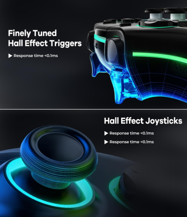 Бездротовий геймпад MYSTILUCK Hall Effect для PS5/PS5 Pro/PC/Mac/Steam Deck/iOS/Android | RGB, Turbo, 1500 мА·год Київ
