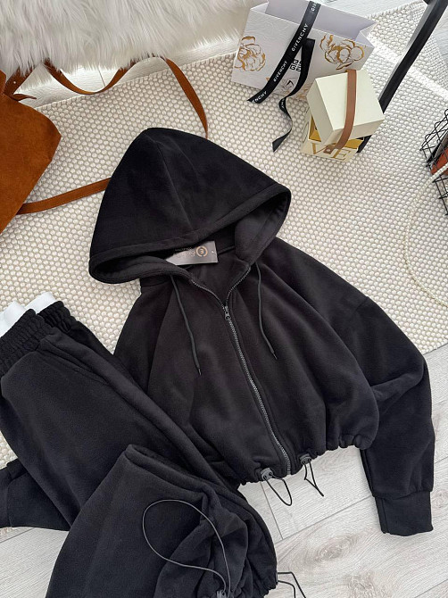 Жіночий повсякденний теплий костюм двосторонній Фліс Чорний, 46/48 Одеса - фото 1