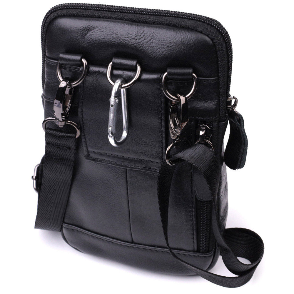 Вертикальная мужская сумка на пояс из натуральной кожи Vintage 22563 Черный Киев - изображение 2