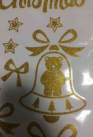 Новорічні сніжинки на вікна золоті з блискітками - розмір стікера 50*32см, силікон Київ