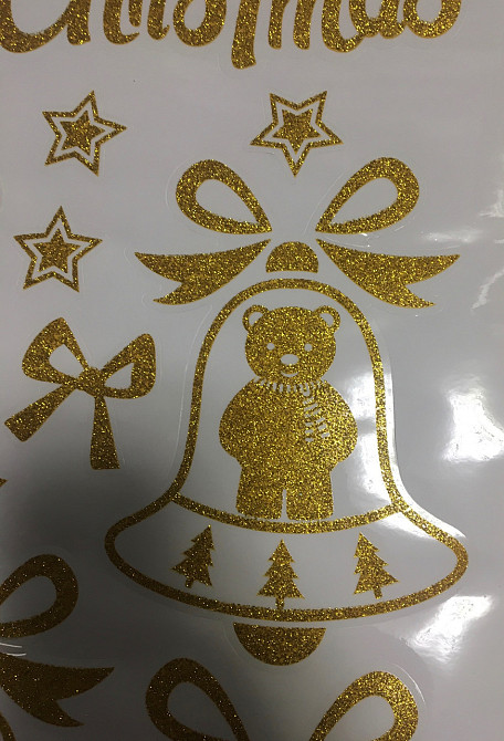 Новорічні сніжинки на вікна золоті з блискітками - розмір стікера 50*32см, силікон Київ - фото 4