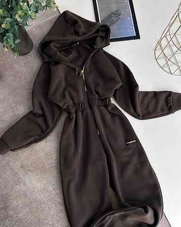 Жіночий теплий комбінезон із капюшоном тринитка на флісі + нашивка Шоколад, 42/44 Одеса