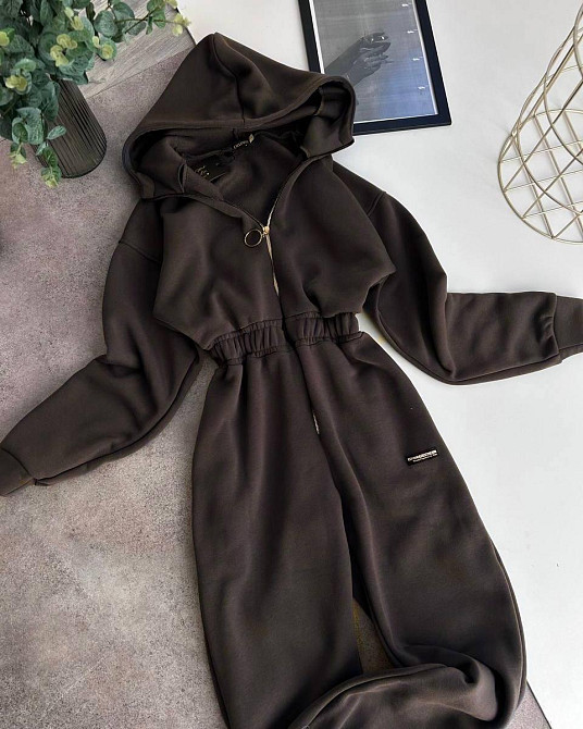 Жіночий теплий комбінезон із капюшоном тринитка на флісі + нашивка Шоколад, 42/44 Одеса - фото 2