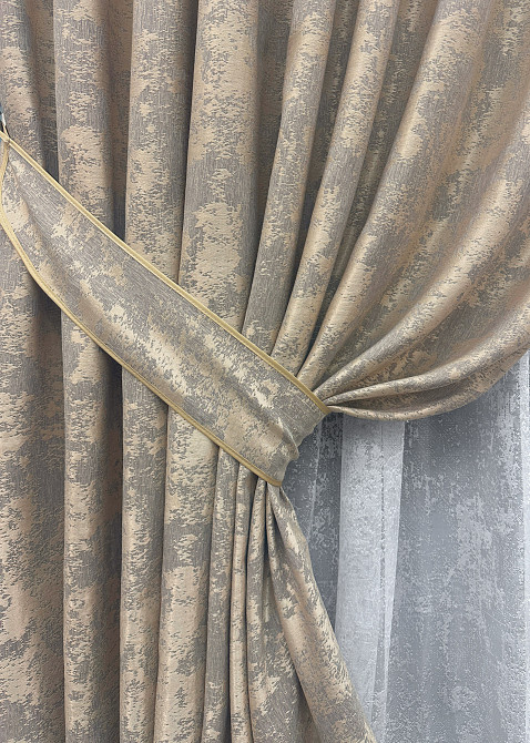 Комплект штор VR-Textil Жакард Мармур 150х270 2шт і Тюль 600х270 1144ш-1400т Кавово-сірий з білим 71-117/5 Київ - фото 4