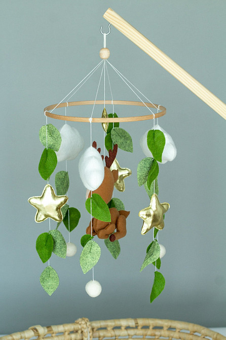 Дитячий мобіль на ліжечко для немовлят ручної роботи WooolyWool «Олень» Київ - фото 7