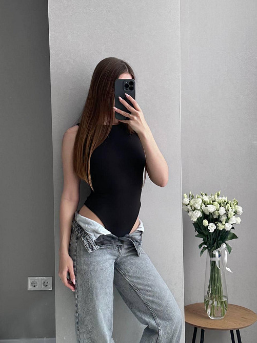 Женский базовый повседневный боди из двойной ткани микродайвинг Черный, 44/46 Одесса - изображение 1