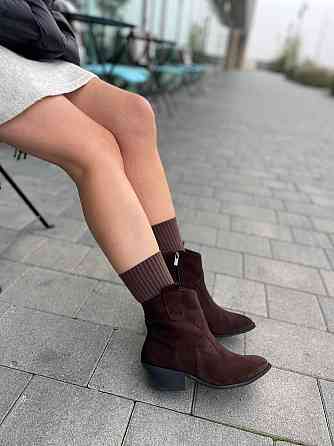 Edan Instruments Замшеві черевики жіночі демісезонні весна-осінь шоколадні на стійкому каблуці Коломия