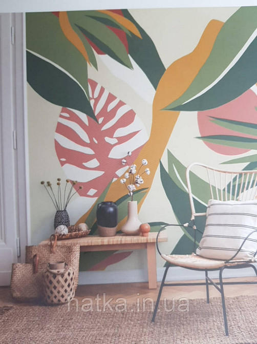 Обои виниловые  Lutece Bensimon панно 260х250 см джунгли листья папоротника монстеры пальмы лианы солнце Киев - изображение 1