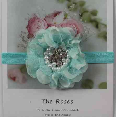 Детская повязка с жемчугом светло-голубая - размер цветка 8см, размер универсальный (на резинке) Киев