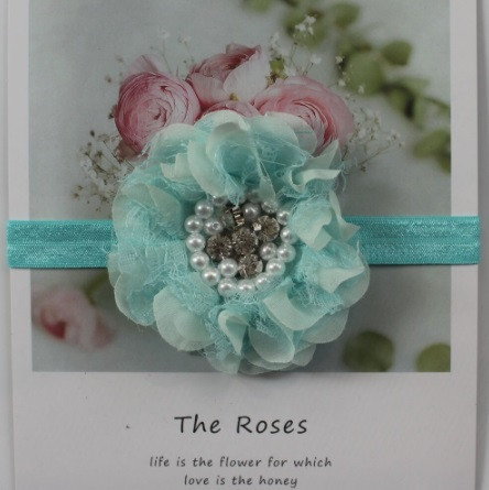 Детская повязка с жемчугом светло-голубая - размер цветка 8см, размер универсальный (на резинке) Киев - изображение 1