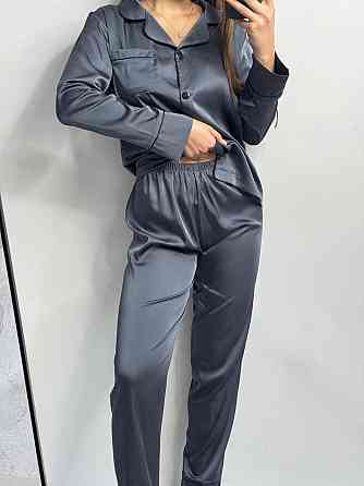 Комплект шовковий трійка сорочка з шортами і штанами Графітовий XL Харків