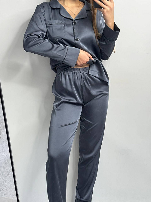 Комплект шовковий трійка сорочка з шортами і штанами Графітовий XL Харків - фото 3