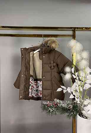 Детская зимняя куртка для девочки с сумкой 4,5,6,7 лет шоколад Николаев