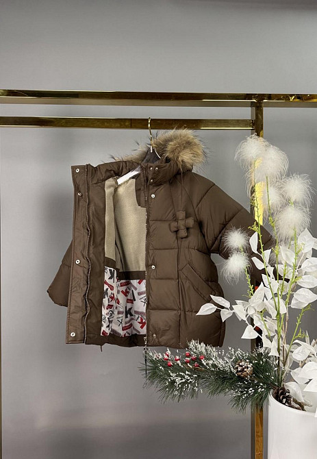 Детская зимняя куртка для девочки с сумкой 4,5,6,7 лет шоколад Николаев - изображение 2