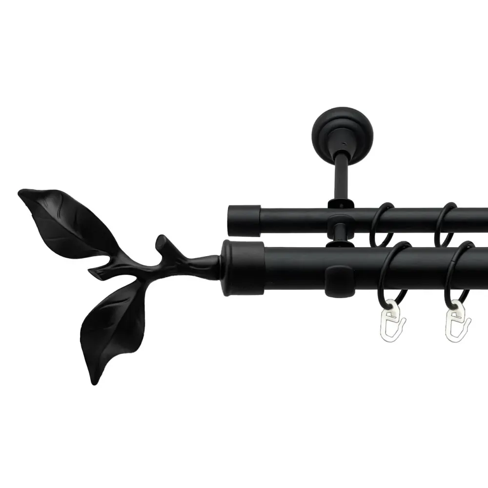 Карниз Orvit Листок Троянди металевий дворядний відкритий гладка труба кільце металеве Чорний Оксамит 25\16 мм 300 см Львів - фото 1