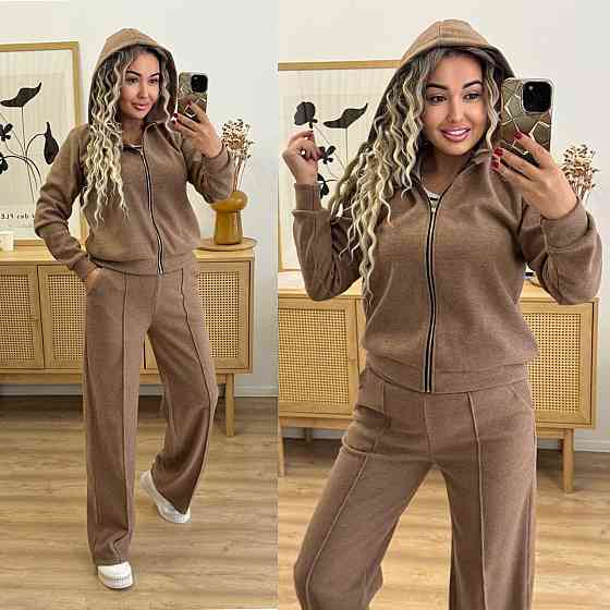 Женский теплый прогулочный костюм двойка: кофта и штаны вязка на трикотажной основе Мокко, 46/48 Одесса