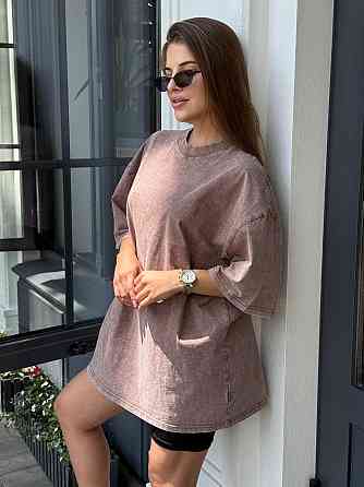 Велосипедки и футболка варенка тай дай оверсайз Бежевый M-L Харьков