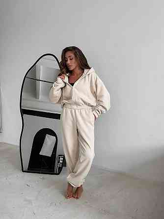 Жіночий стиглий повсякденний теплий костюм тринитка на флісі Молочний, 42/44 Одеса