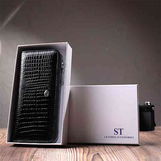 Лакированный женский кошелек на молнии Черный (ST Leather) Киев