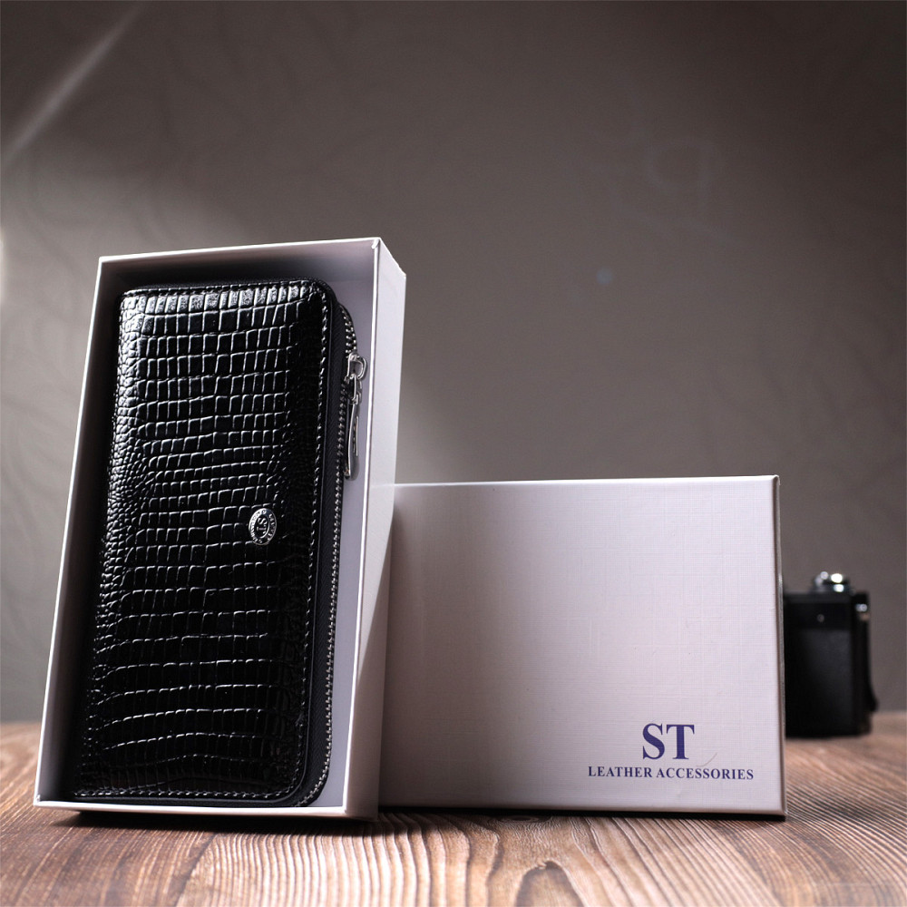 Лакированный женский кошелек на молнии Черный (ST Leather) Киев - изображение 4