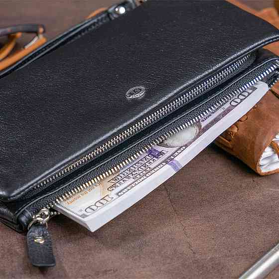 Гаманець-клатч зі шкіри з кишенею для мобільного ST Leather 19310 Чорний Київ