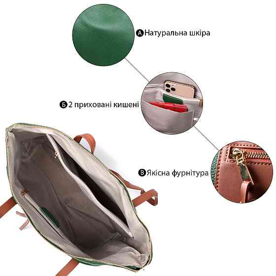 Яркая двухцветная женская сумка из натуральной кожи Vintage 22302 Зеленый Киев