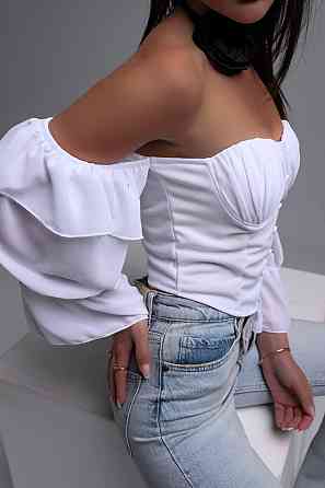 Женский романтичный топ с чашками декорирован пуговицами креп-дайвинг + креп-шифон Одесса