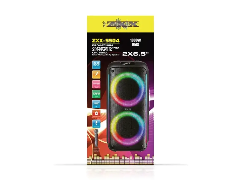 Акустична переносна колонка ZXX-5504 1000Вт 2x6,5" 240х235х545мм TWS/FM/USB/TF/BT/LED/REC/MIC Одеса - фото 1