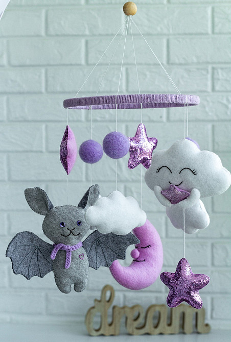 Дитячий мобіль на ліжечко для немовлят ручної роботи WooolyWool «Лавандовий» Київ - фото 7