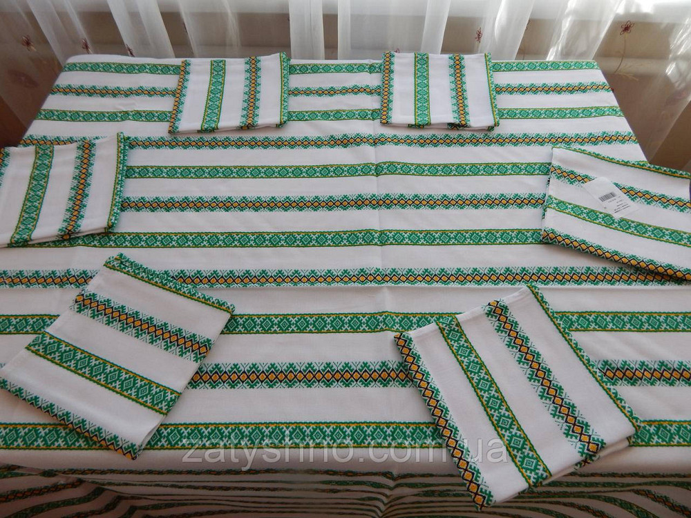 Скатертина зелена вишита на бавовні Київ - фото 6