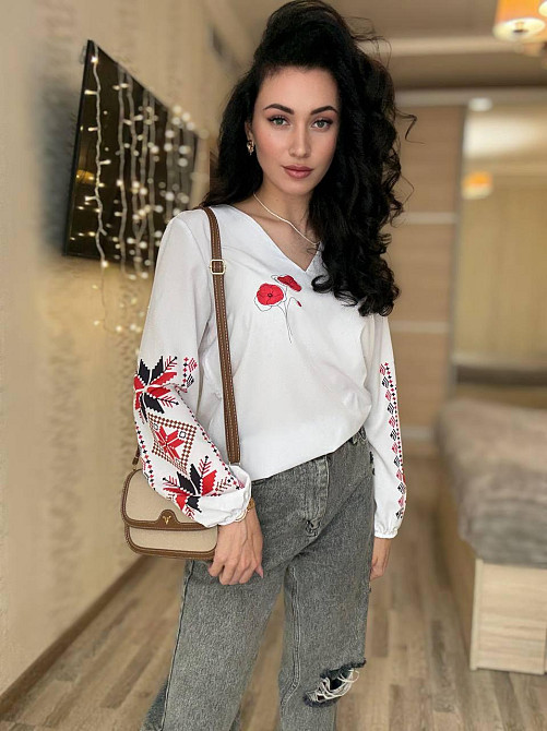 Женская праздничная блуза с цветами турецкий софт Белый 3, 50/52 Одесса - изображение 4