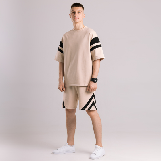 Чоловічий літній комплект шорти і футболка бежевий вільного крою Pobedov Flow Київ
