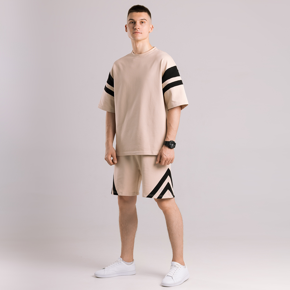 Чоловічий літній комплект шорти і футболка бежевий вільного крою Pobedov Flow Київ - фото 4