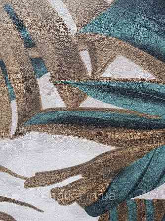 Шпалери вінілові на флізеліні гарячого тиснення DU&KA 1.06х10 листя монстери пальми золотисті зелені Київ