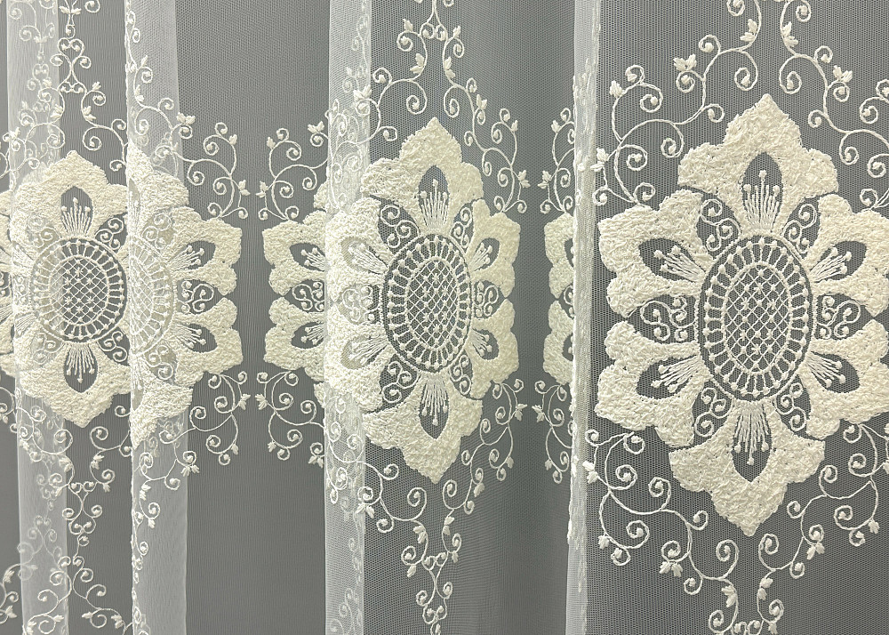 Тюль фатин с вышивкой и люрексом Цвет молочный 1850т Киев - изображение 3