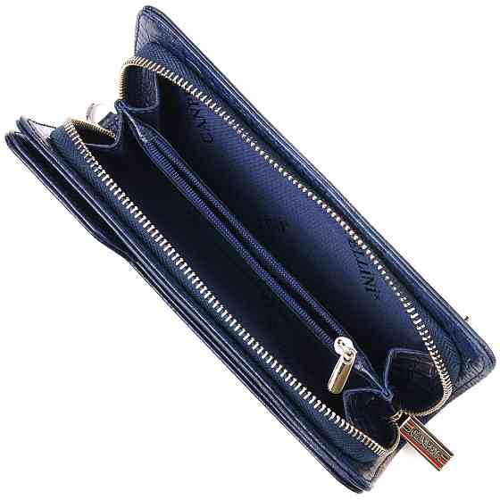 Интересное портмоне клатч из натуральной кожи с тиснением под крокодила CANPELLINI 21539 Синее Киев