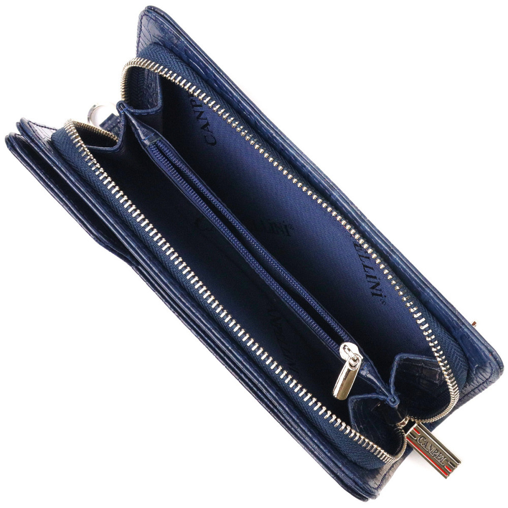 Интересное портмоне клатч из натуральной кожи с тиснением под крокодила CANPELLINI 21539 Синее Киев - изображение 6