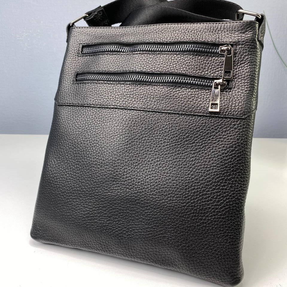Чоловіча шкіряна барсетка, Чорна сумка через плече з натуральної шкіри, класичний месенджерMasterSem Київ - фото 8