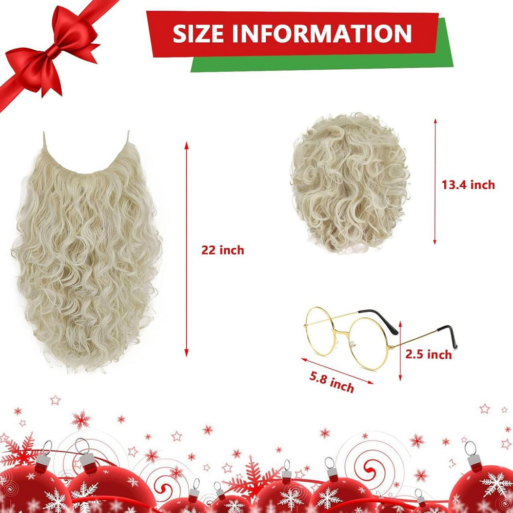 Парик и борода Санта Клауса с бровями, очками, комплект для образа Деда Мороза на Новый год Рождество, косплей Киев - изображение 5