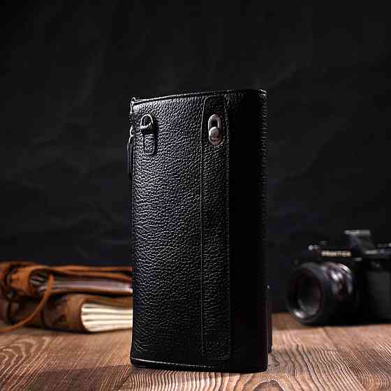 Функціональний чоловічий клатч із натуральної шкіри флотар Чорний (BOND) Київ