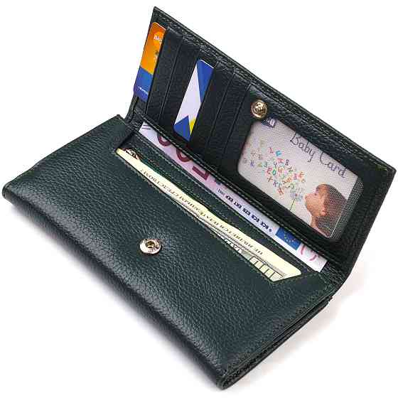 Практичне жіноче портмоне з натуральної шкіри флотар CANPELLINI 21854 Зелений Київ