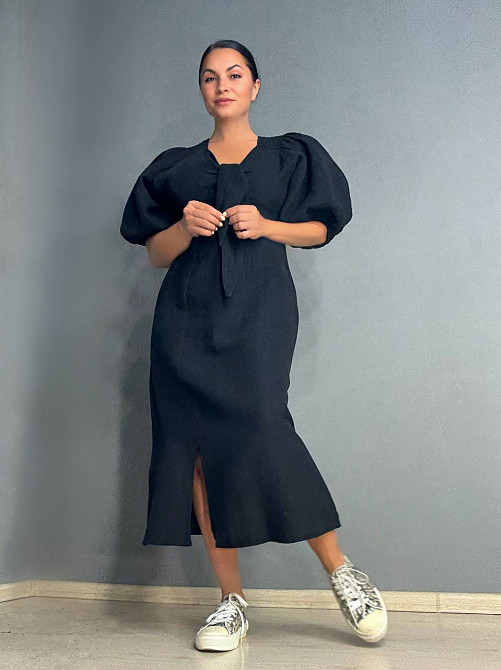 Платье женское MIX RAY 4196 длинное с разрезом узел на груди из муслина черное, черный, S Киев - изображение 18