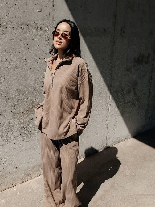 Женский повседневный оверсайз костюм двойка: кофта и штаны трикотаж пума рубчик Одесса - изображение 8