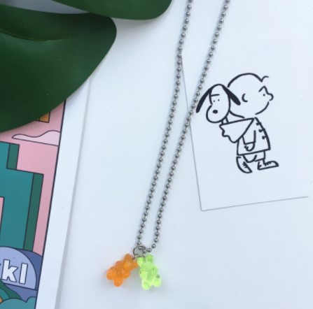 Подвеска с мармеладными мишками, цвет оранжевый + салатовый - длина 58см, смола, цинковый сплав Киев - изображение 1