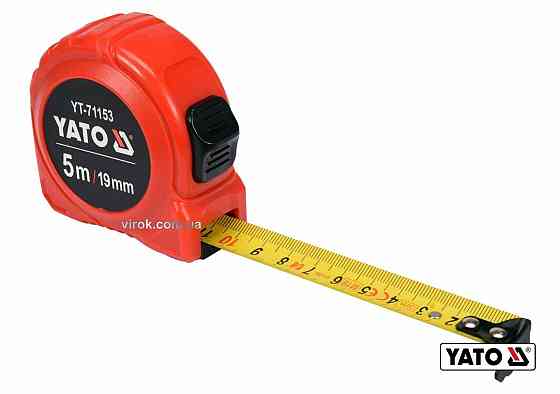 Рулетка YATO: L=5 мx19 мм, з сталевою стрічкою, нейлоновим покриттям, подвійним блокуванням [12/96] Одеса