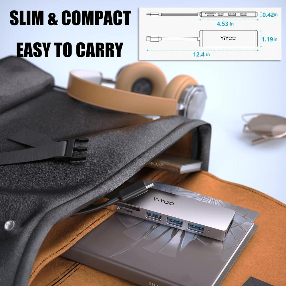 YIYOO 6-в-1 USB-C хаб, HDMI 4K@30Hz, 3x USB 3.0, SD/TF, адаптер для MacBook, Surface, XPS, PS5, Xbox, ноутбуко Киев - изображение 5